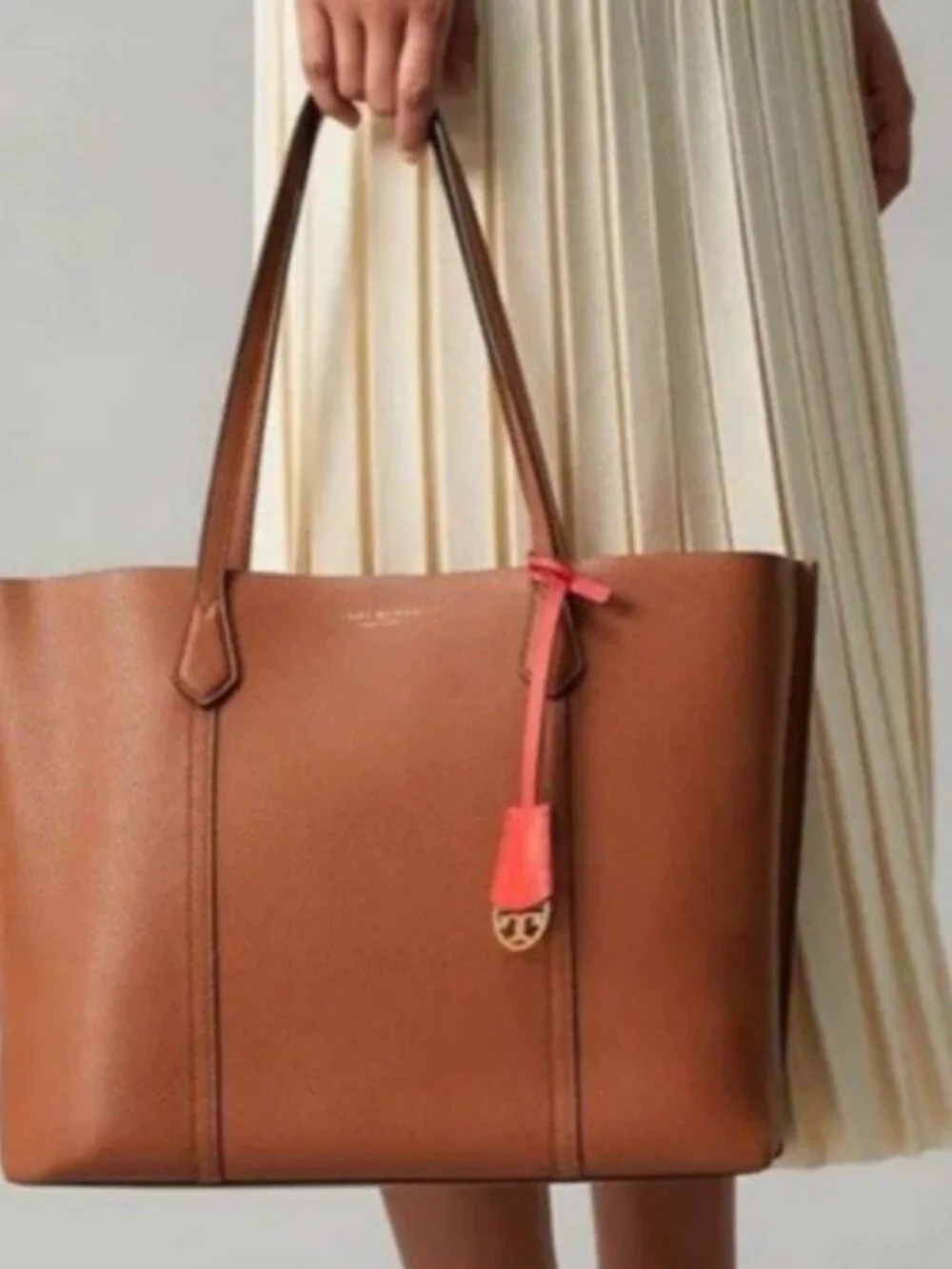 Tory Burch Perry Triple Compartment Leather Tote Bag Light Umber Brown